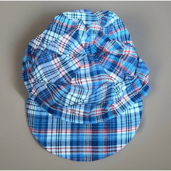 Vintage Baby Plaid Overalls Romper with Matching Hat Bear Golf Size 6-9 Months - Picture 7 of 8